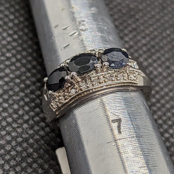 Blue Sapphire or Blue Tourmaline Ring in Sterling - Picture 1 of 5